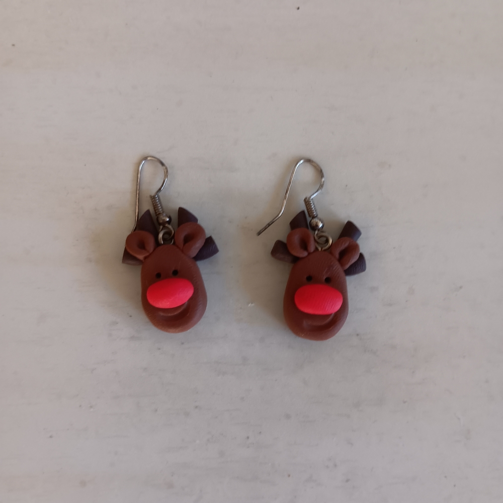 Reindeer Kids Earrings - Brown and Red
